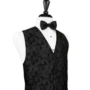 Black Silk Paisley Vest and Bow Tie Set